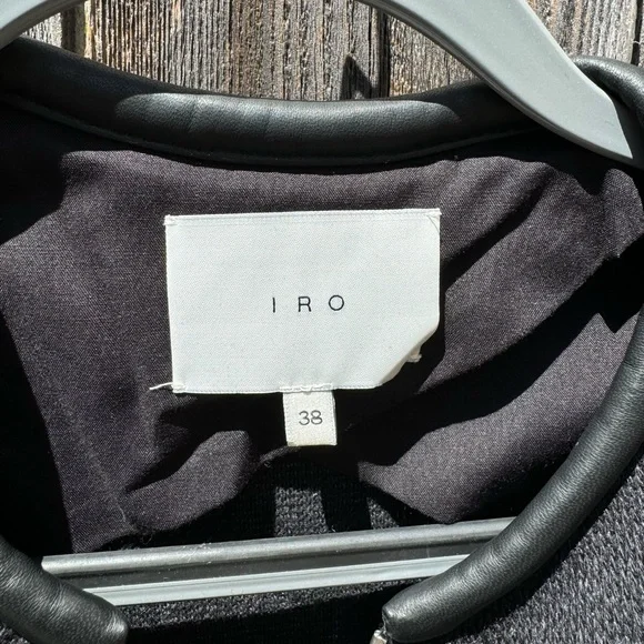 Iro Clever Wool and Lambskin Leather Jacket Charcoal Grey and Black Zip-Up 38/6 - Picture 8 of 13